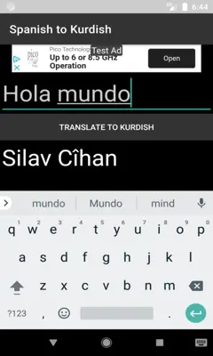 Spanish to Kurdish Translator android App screenshot 1